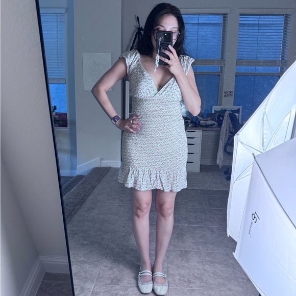 Wild Fable White Ruched Ruffled Mini Dress - Picture 7 of 11